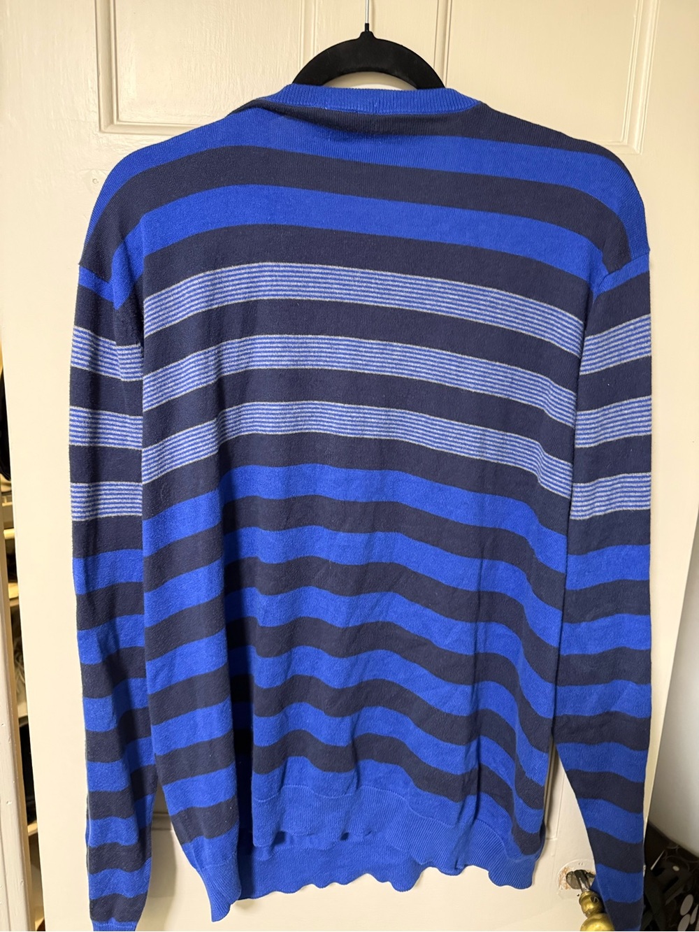 Lacoste Navy and Royal Blue Striped Crewneck Sweater